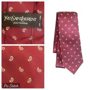YSL Yves Saint Laurent 100% Silk Tie Burgundy Red Mini Paisley
Made In Italy